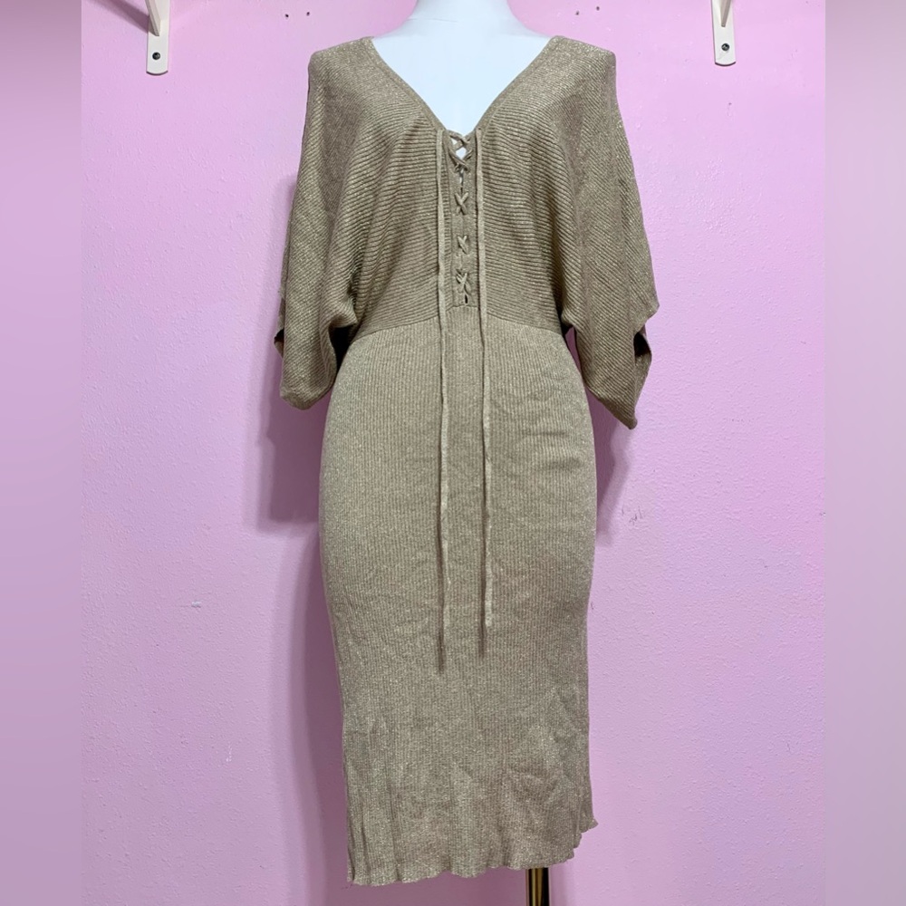 *RARE VTG Arden B gold metallic knit silk/cashmere blend dress - small - Picture 2 of 10